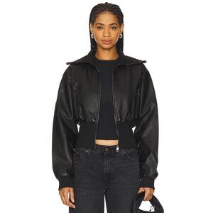 LIONESS Westwood Crop Jacket in Onyx Faux Leather
